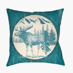 Lodge Cabin Teal Outdoor Pillow by Livabliss