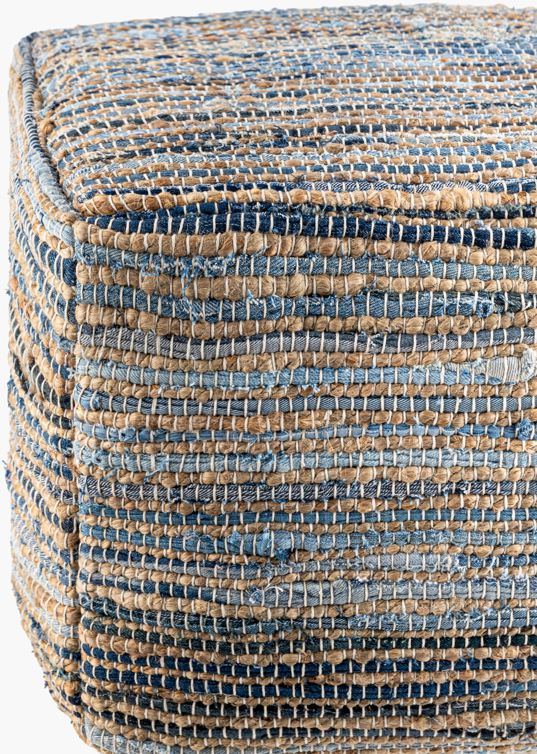 Patrik Denim Blue Cotton Pouf by Livabliss - Image 2