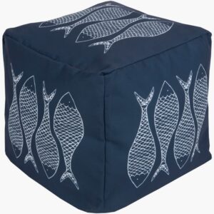 Rain Dark Blue Indoor/Outdoor Pouf by Livabliss