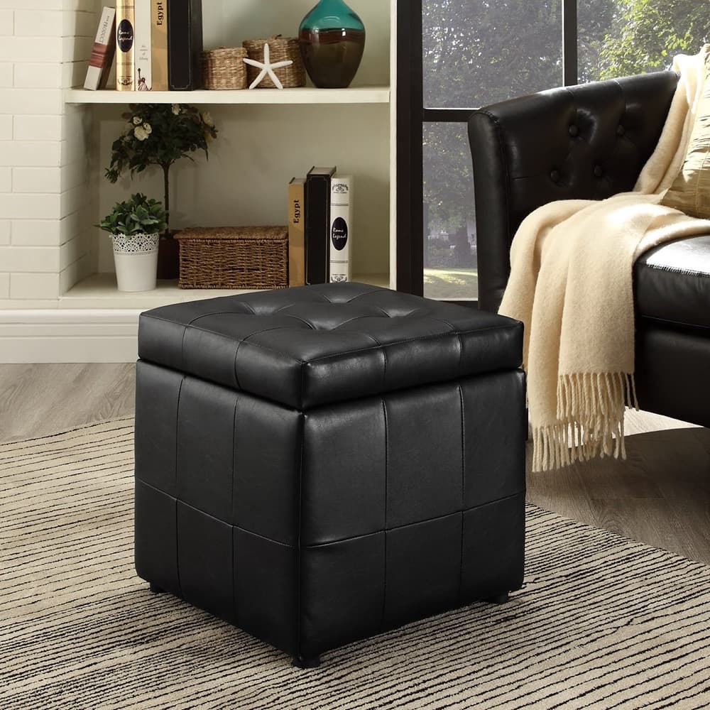 Volt Storage Upholstered Vinyl Ottoman in Black by Modway - Image 4