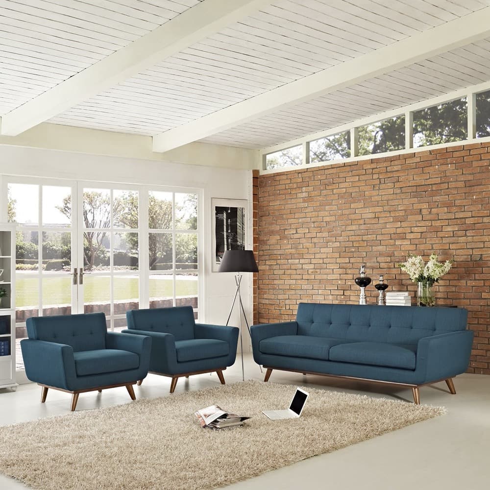 Engage Armchairs and Sofa Set of 3 in Azure by Modway - Image 6