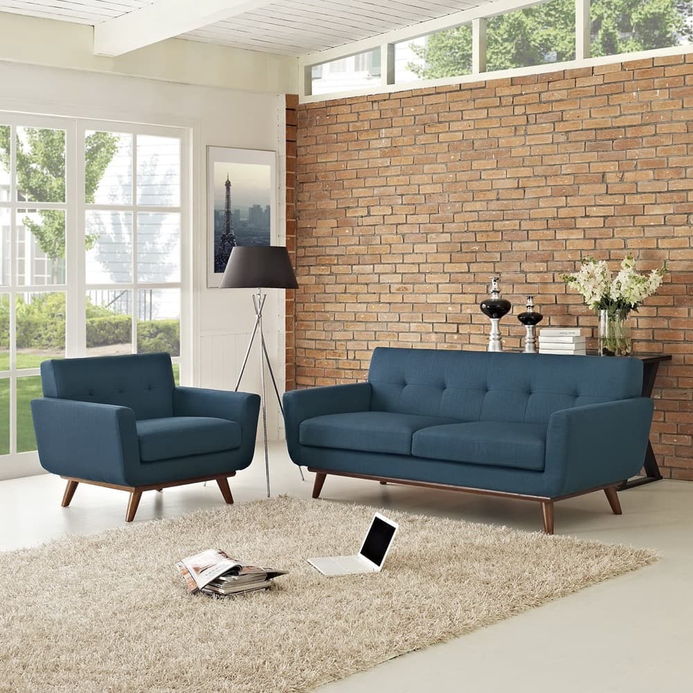 Engage Armchair and Loveseat Set of 2 in Azure by Modway - Image 6