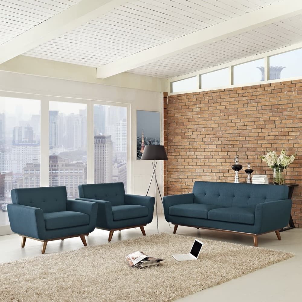 Engage Armchairs and Loveseat Set of 3 in Azure by Modway - Image 6