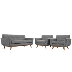 Engage Armchairs and Loveseat Set of 3 in Expectation Gray by Modway