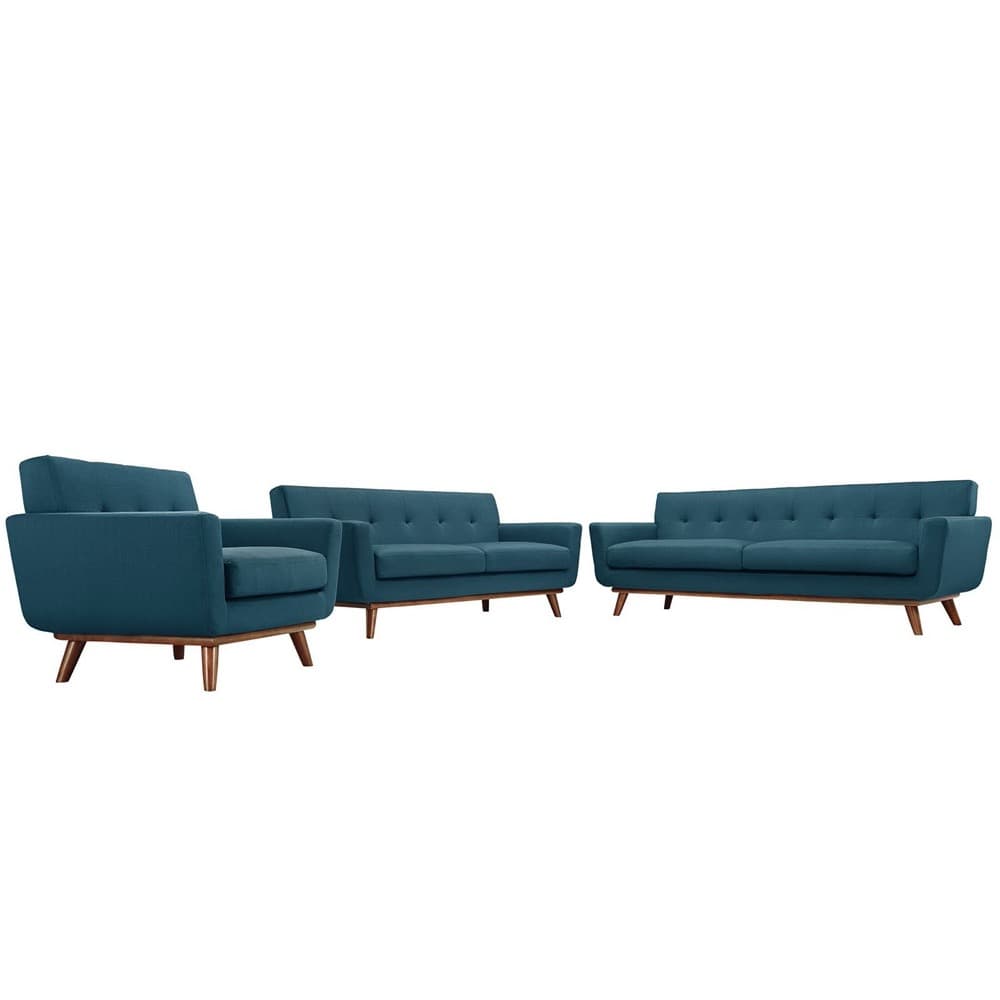 Engage Sofa Loveseat and Armchair Set of 3 in Azure by Modway