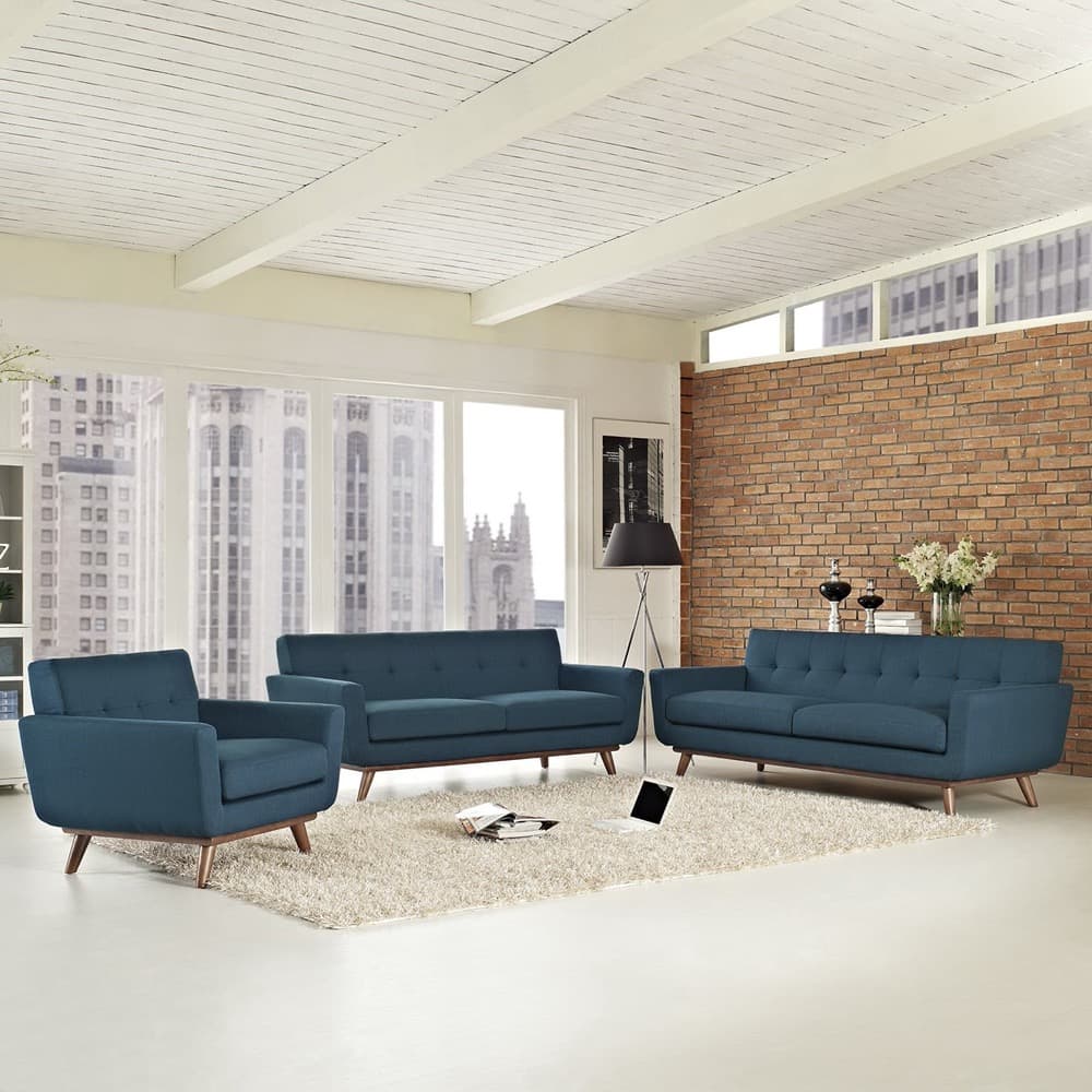 Engage Sofa Loveseat and Armchair Set of 3 in Azure by Modway - Image 7