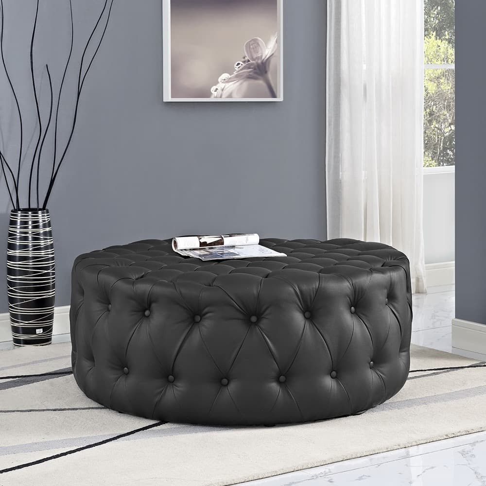 Amour Upholstered Vinyl Ottoman in Black by Modway - Image 4