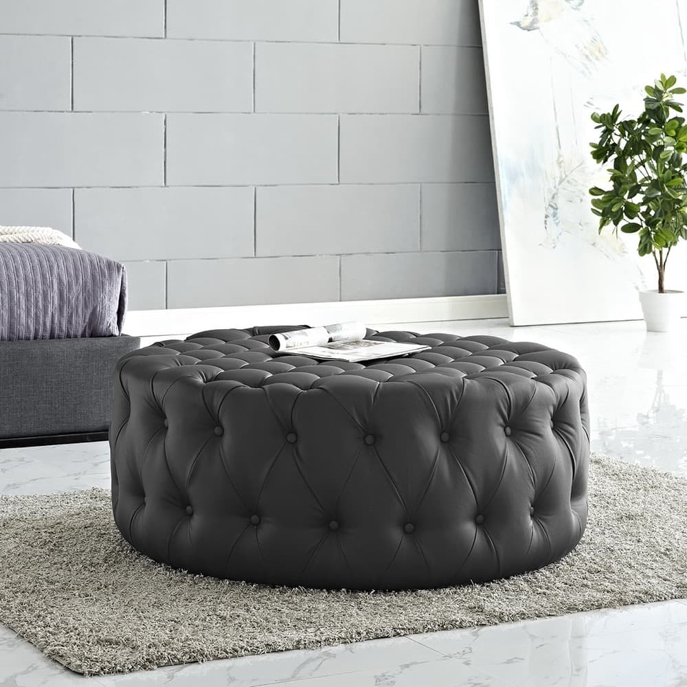 Amour Upholstered Vinyl Ottoman in Black by Modway - Image 5