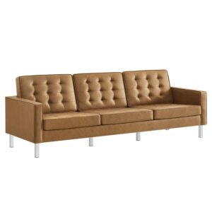 Loft Tufted Vegan Leather Sofa in Silver Tan by Modway
