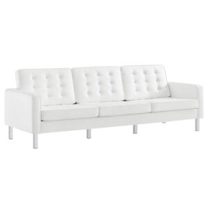 Loft Tufted Vegan Leather Sofa in Silver White by Modway