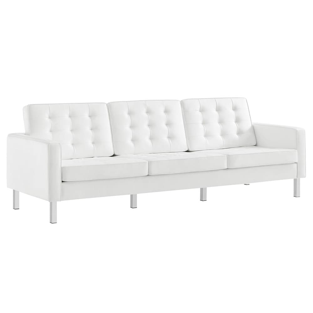 Loft Tufted Vegan Leather Sofa in Silver White by Modway