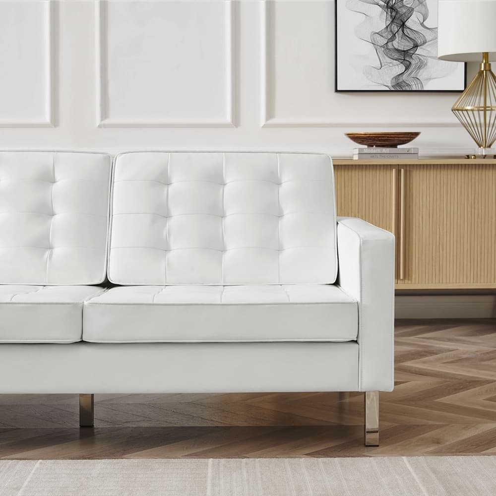 Loft Tufted Vegan Leather Sofa in Silver White by Modway - Image 8