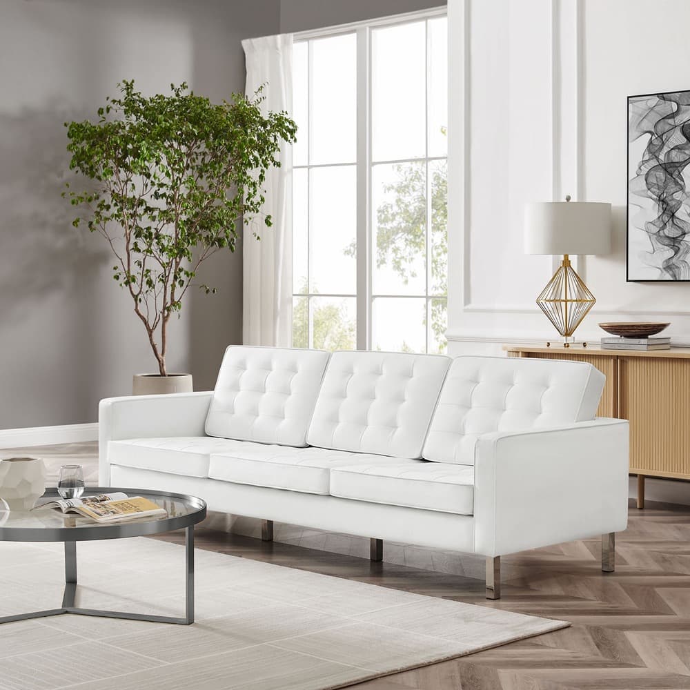 Loft Tufted Vegan Leather Sofa in Silver White by Modway - Image 9