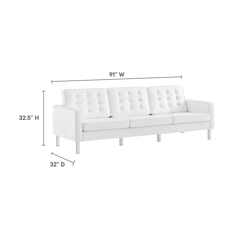 Loft Tufted Vegan Leather Sofa in Silver White by Modway - Image 3