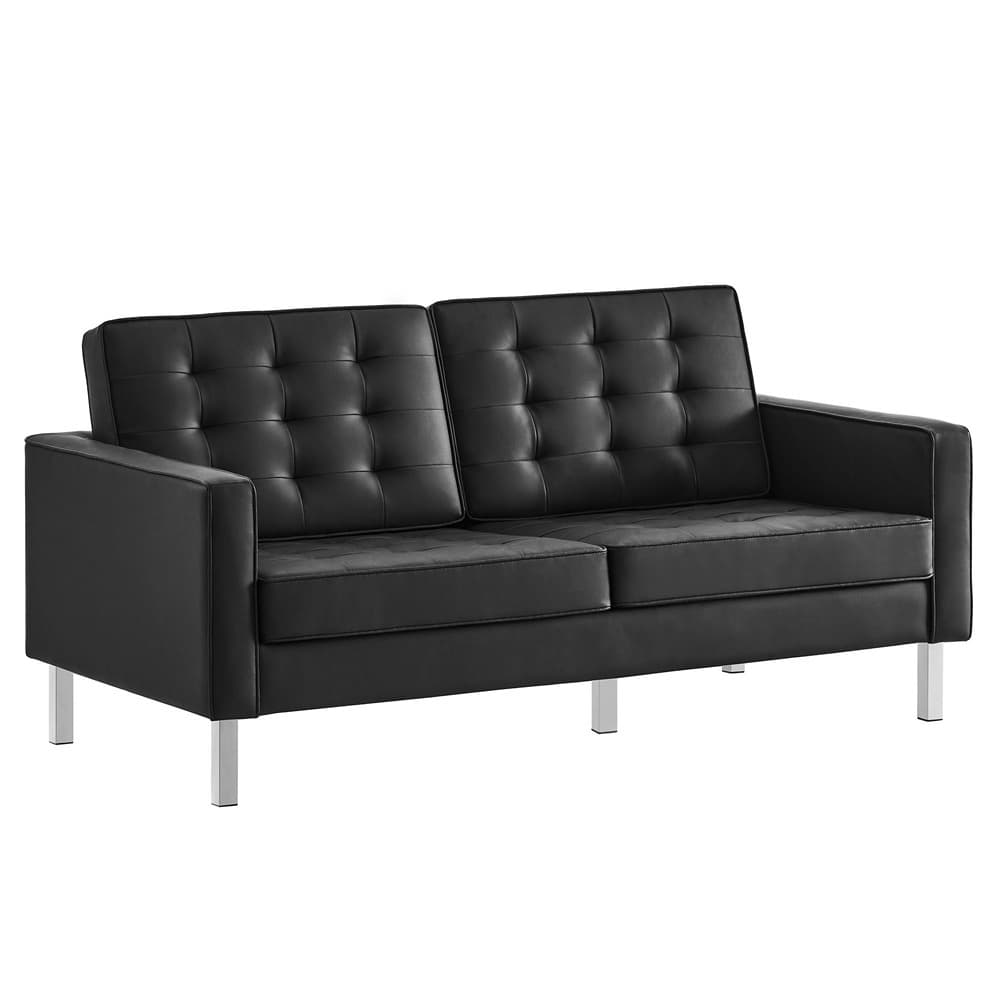 Loft Tufted Vegan Leather Loveseat in Silver Black by Modway