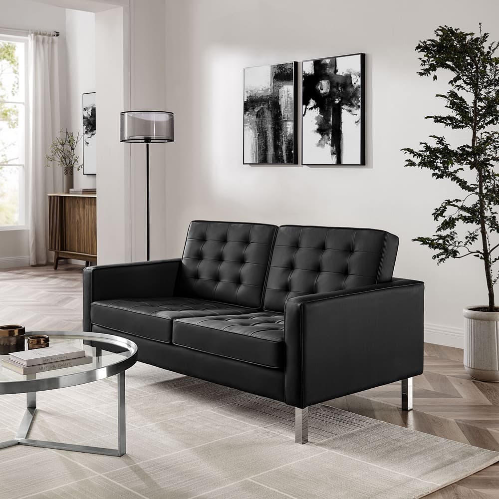 Loft Tufted Vegan Leather Loveseat in Silver Black by Modway - Image 9