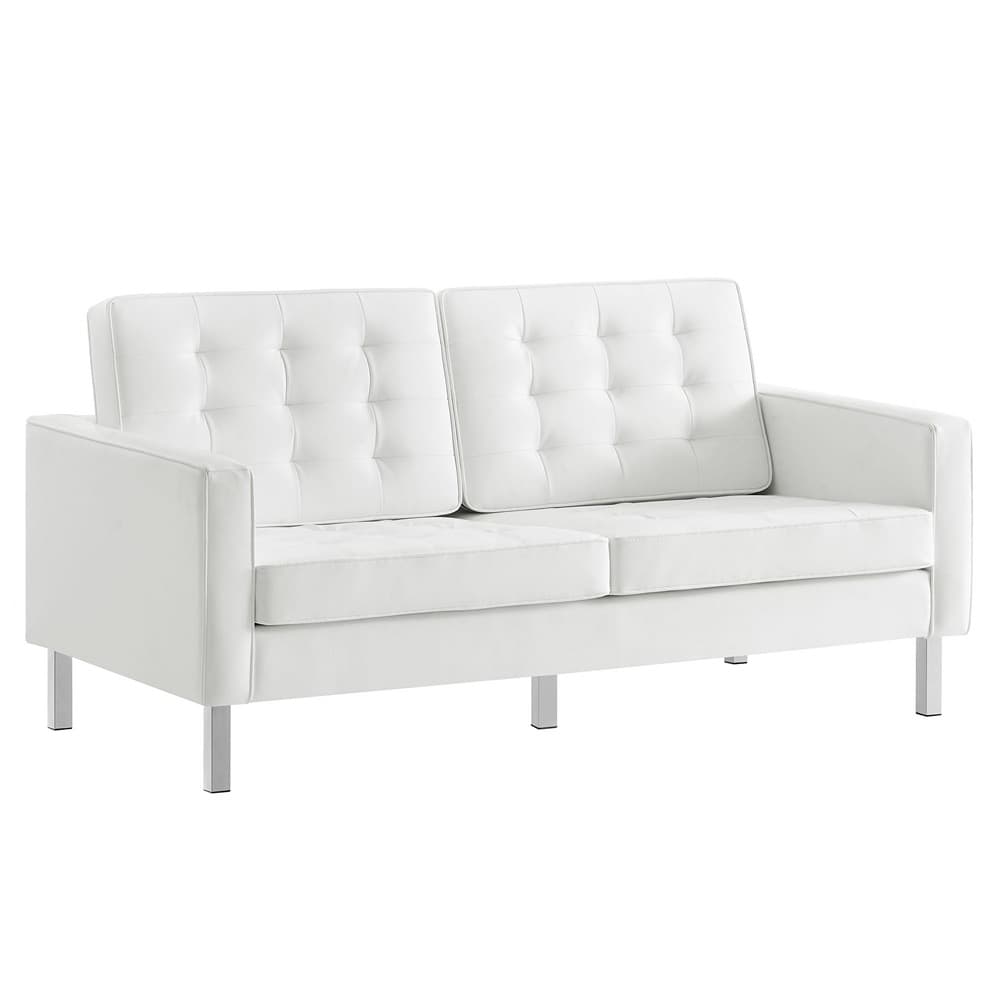 Loft 2-Piece Tufted Vegan Leather Furniture Set in Silver White by Modway - Image 5
