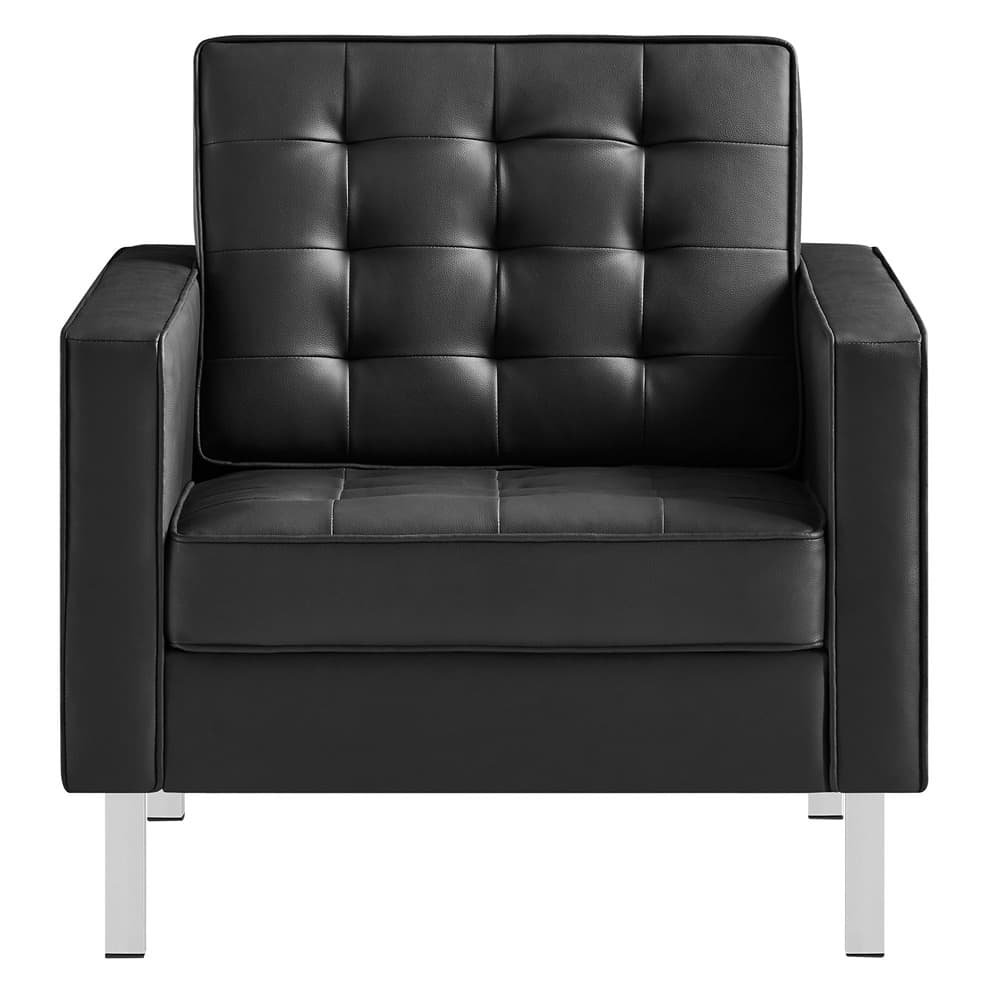 Loft Tufted Vegan Leather Armchair in Silver Black by Modway - Image 6