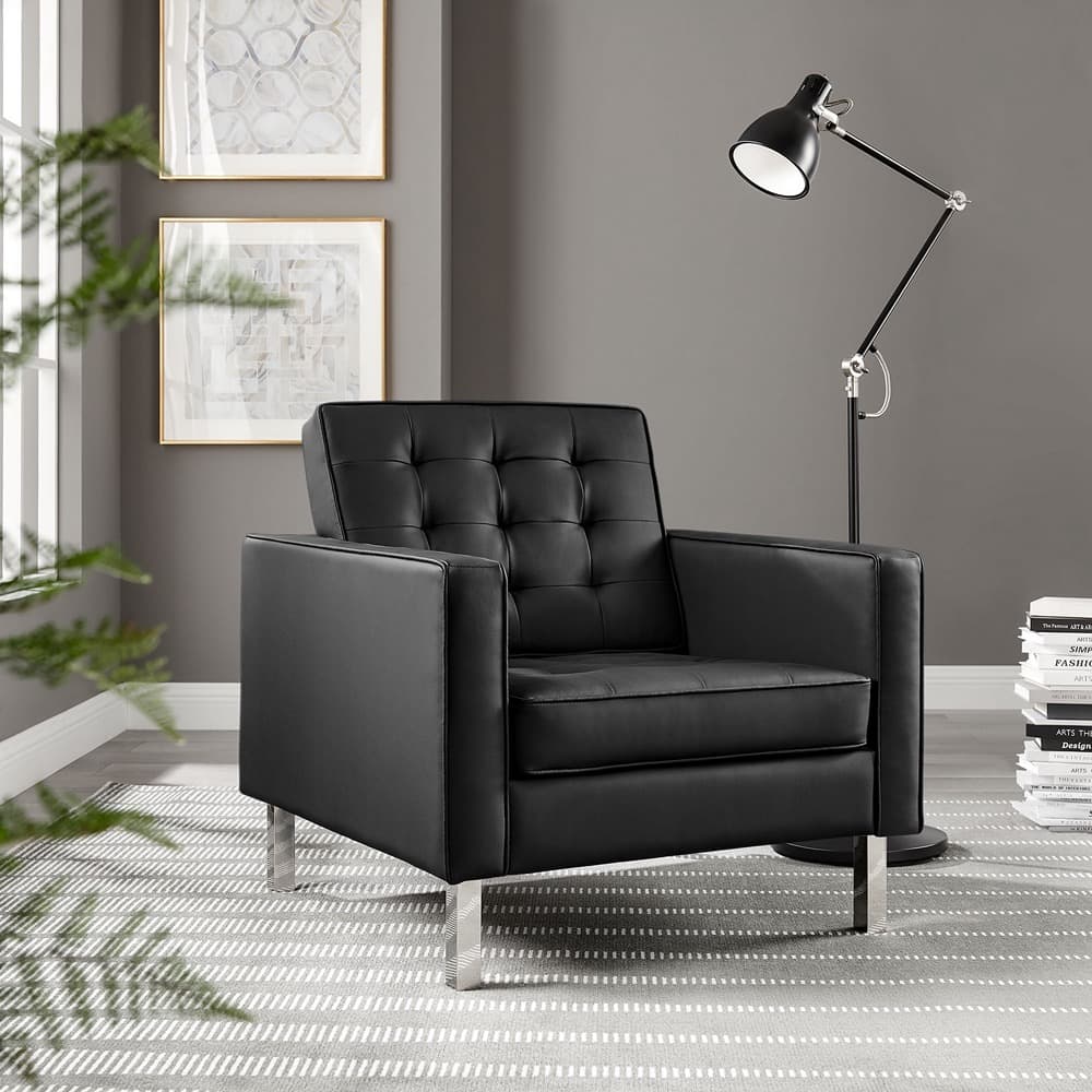 Loft Tufted Vegan Leather Armchair in Silver Black by Modway - Image 9