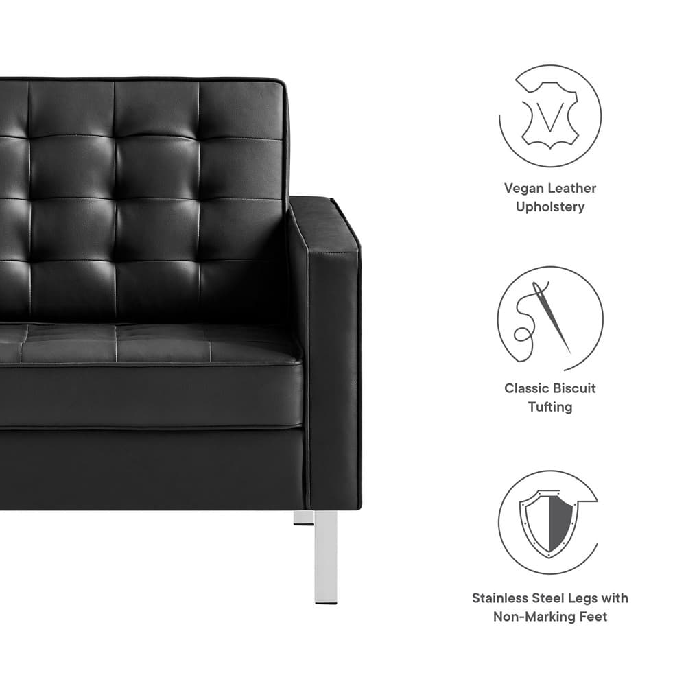 Loft Tufted Vegan Leather Armchair in Silver Black by Modway - Image 2