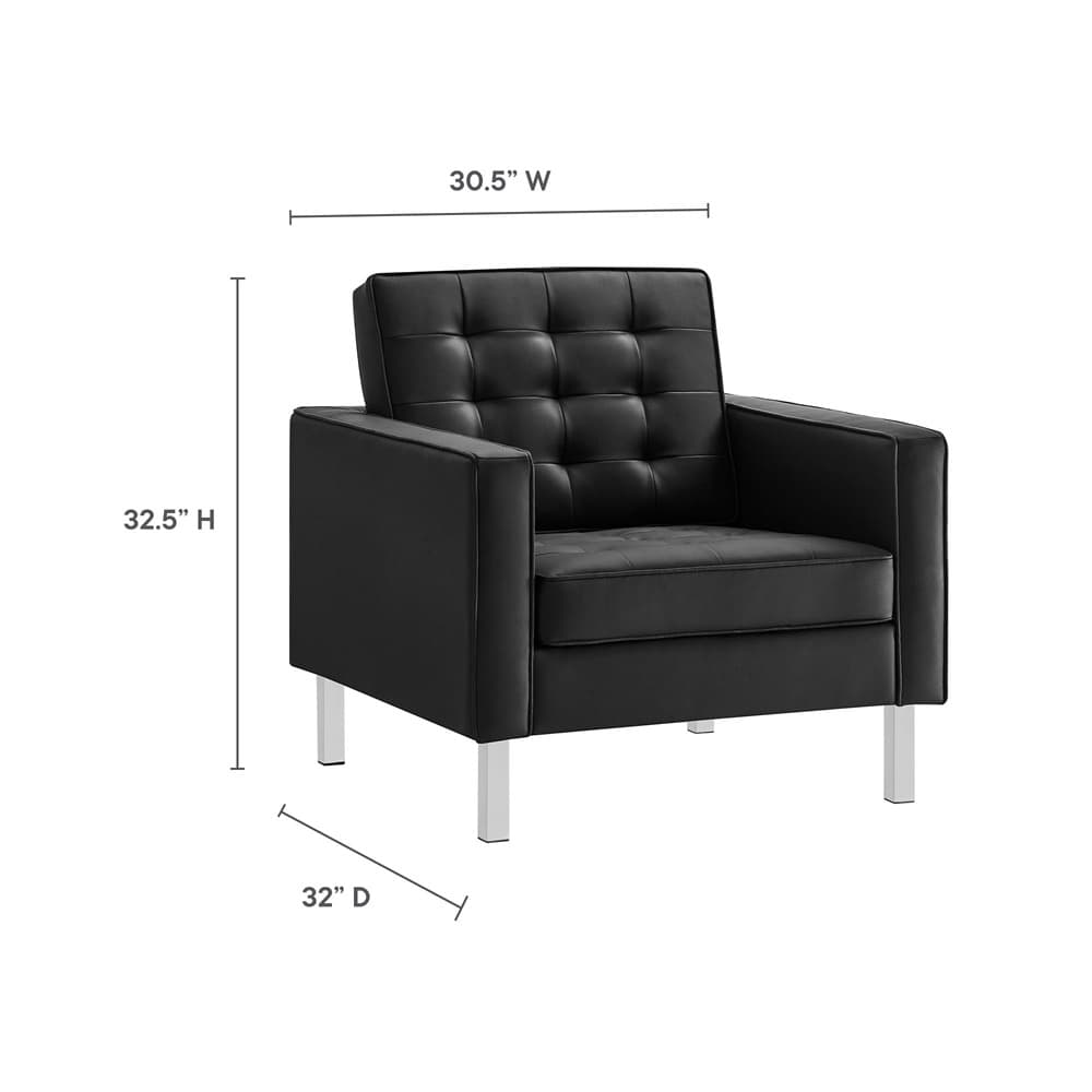Loft Tufted Vegan Leather Armchair in Silver Black by Modway - Image 3