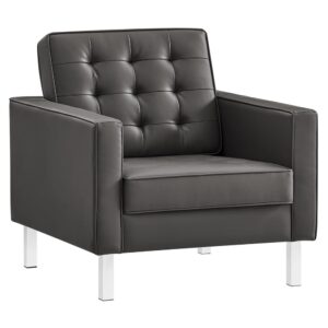 Loft Tufted Vegan Leather Armchair in Silver Gray by Modway