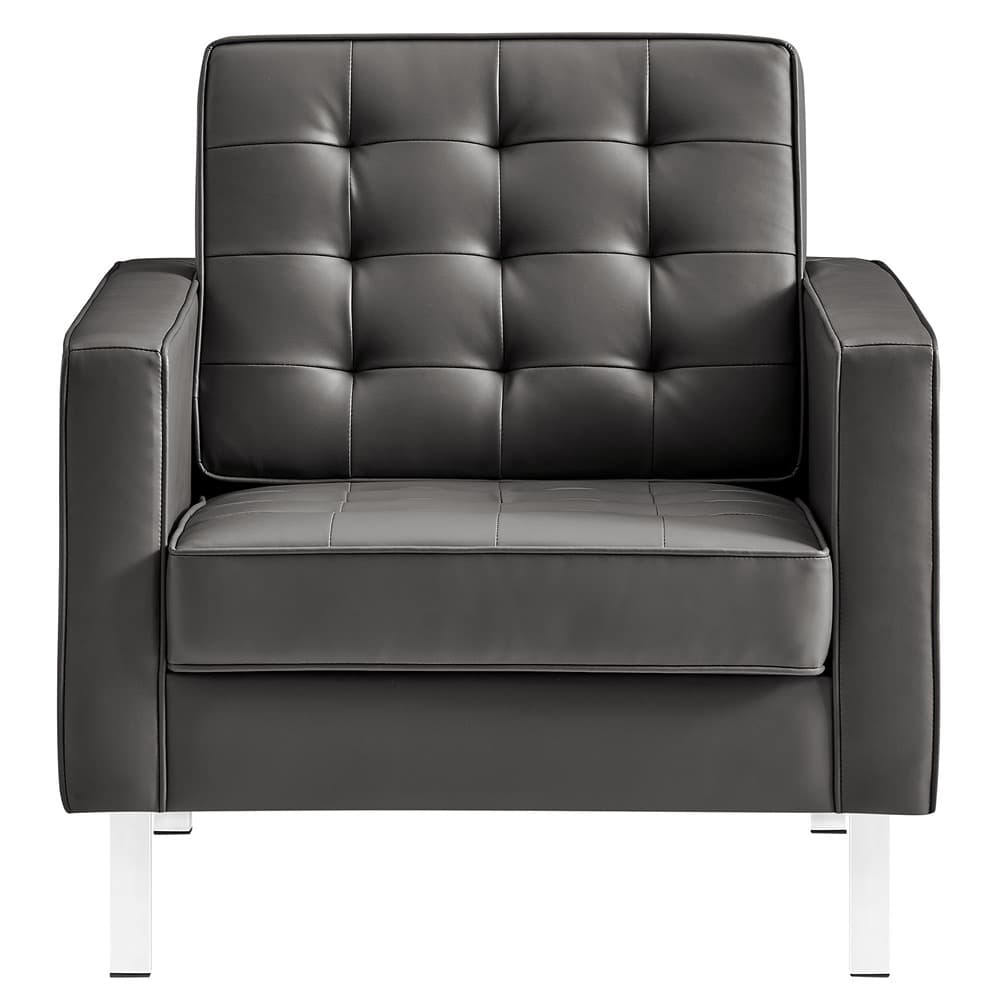 Loft Tufted Vegan Leather Armchair in Silver Gray by Modway - Image 6