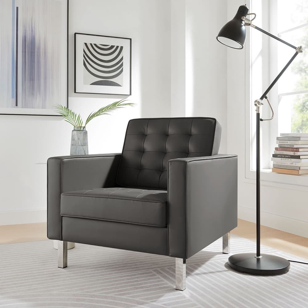 Loft Tufted Vegan Leather Armchair in Silver Gray by Modway - Image 8