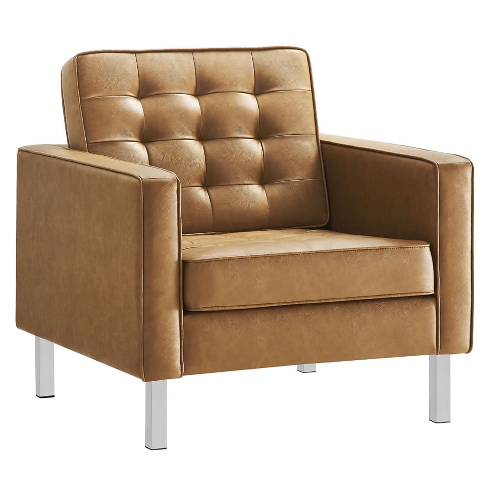 Loft Tufted Vegan Leather Armchair in Silver Tan by Modway