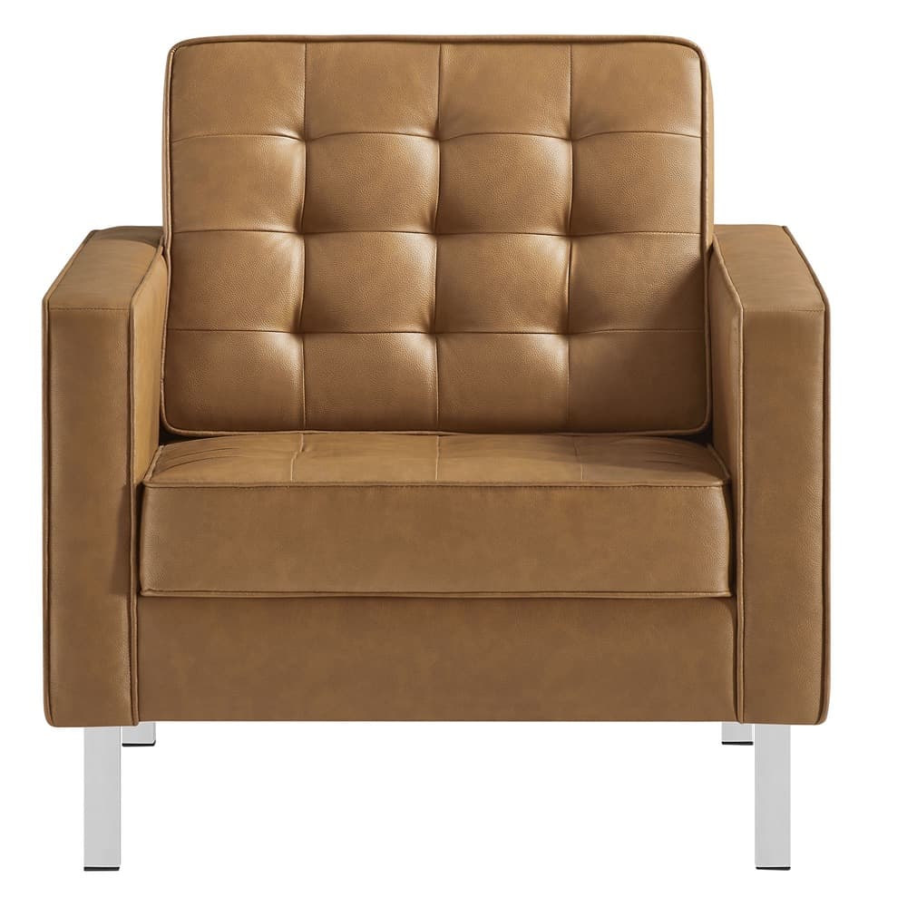 Loft Tufted Vegan Leather Armchair in Silver Tan by Modway - Image 6