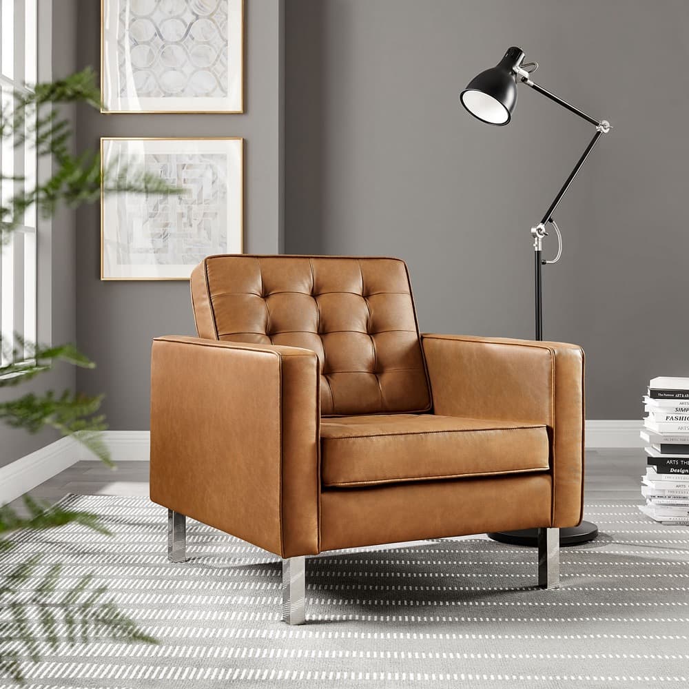 Loft Tufted Vegan Leather Armchair in Silver Tan by Modway - Image 9
