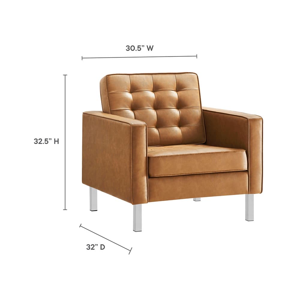 Loft Tufted Vegan Leather Armchair in Silver Tan by Modway - Image 3