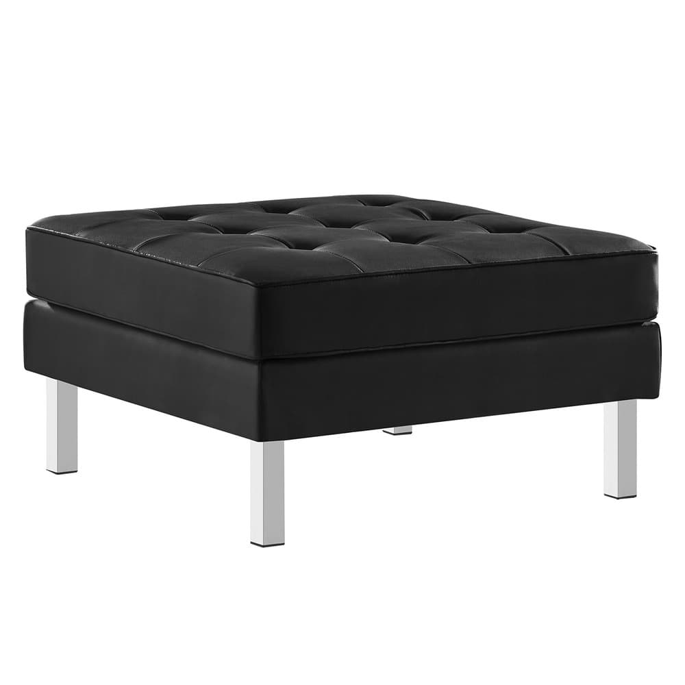 Loft Tufted Vegan Leather Ottoman in Silver Black by Modway