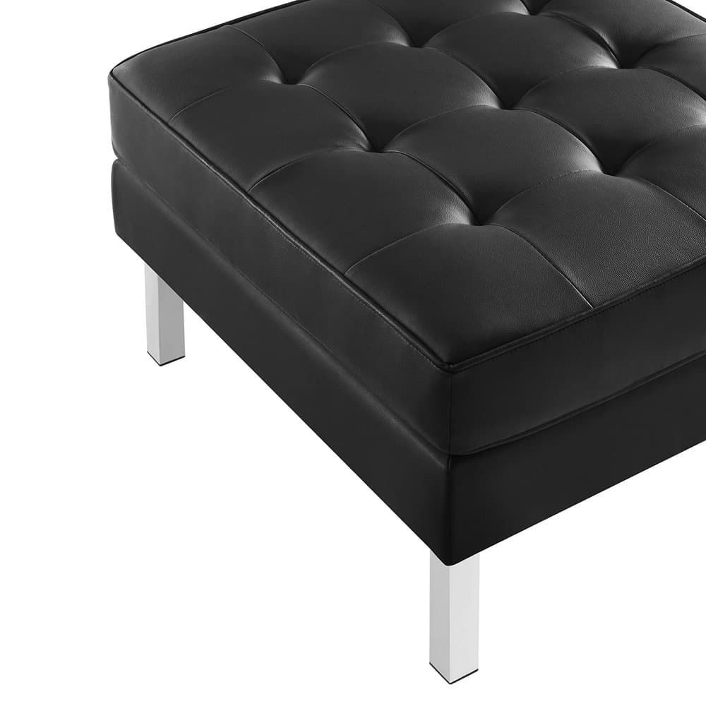 Loft Tufted Vegan Leather Ottoman in Silver Black by Modway - Image 5
