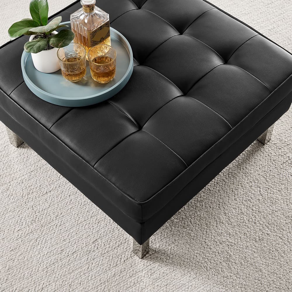 Loft Tufted Vegan Leather Ottoman in Silver Black by Modway - Image 6
