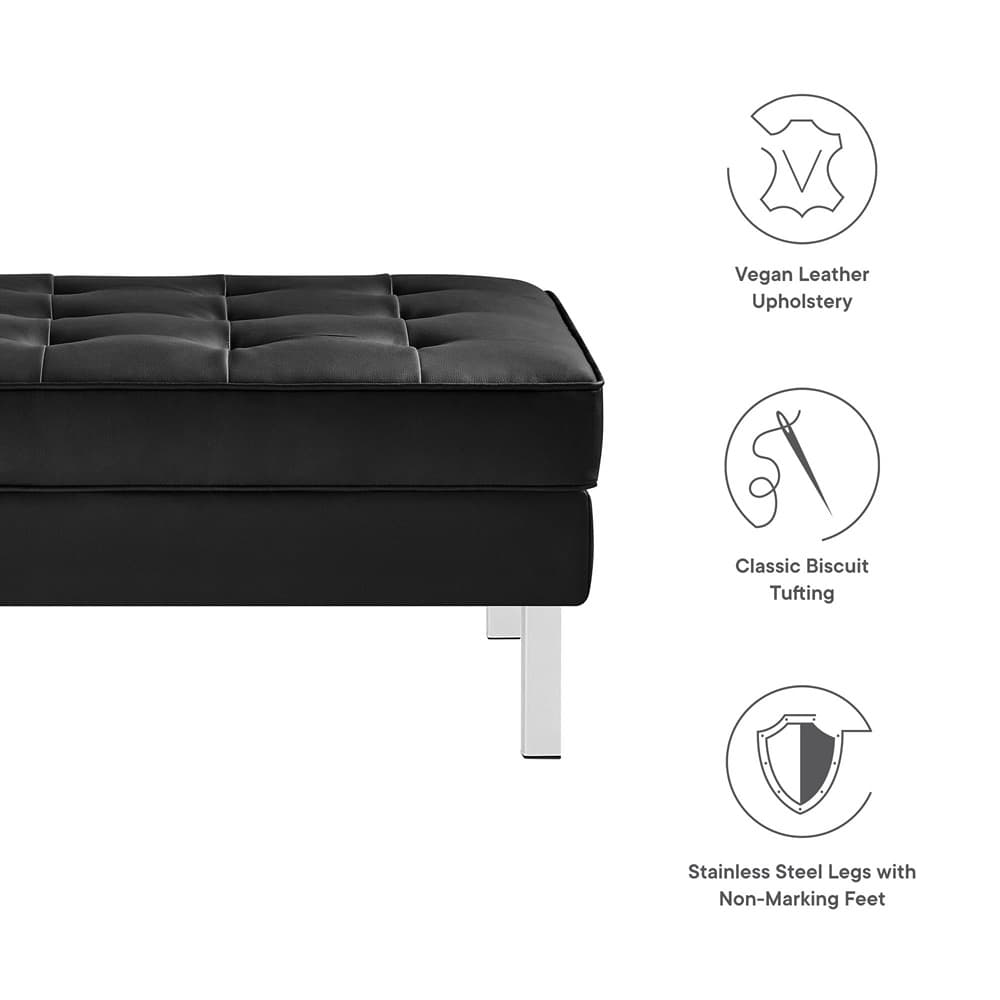 Loft Tufted Vegan Leather Ottoman in Silver Black by Modway - Image 2