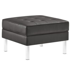 Loft Tufted Vegan Leather Ottoman in Silver Gray by Modway