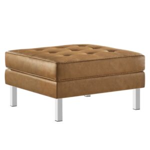 Loft Tufted Vegan Leather Ottoman in Silver Tan by Modway
