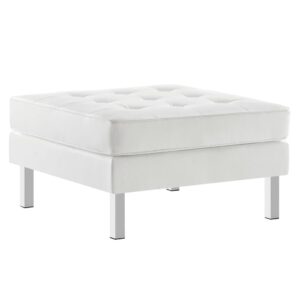 Loft Tufted Vegan Leather Ottoman in Silver White by Modway