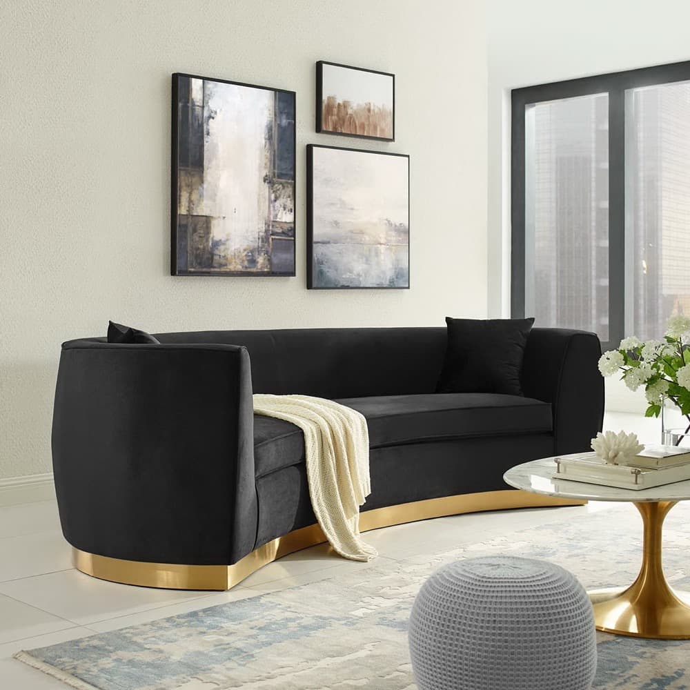 Resolute Curved Performance Velvet Sofa in Black by Modway - Image 5