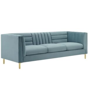 Ingenuity Channel Tufted Performance Velvet Sofa in Light Blue by Modway