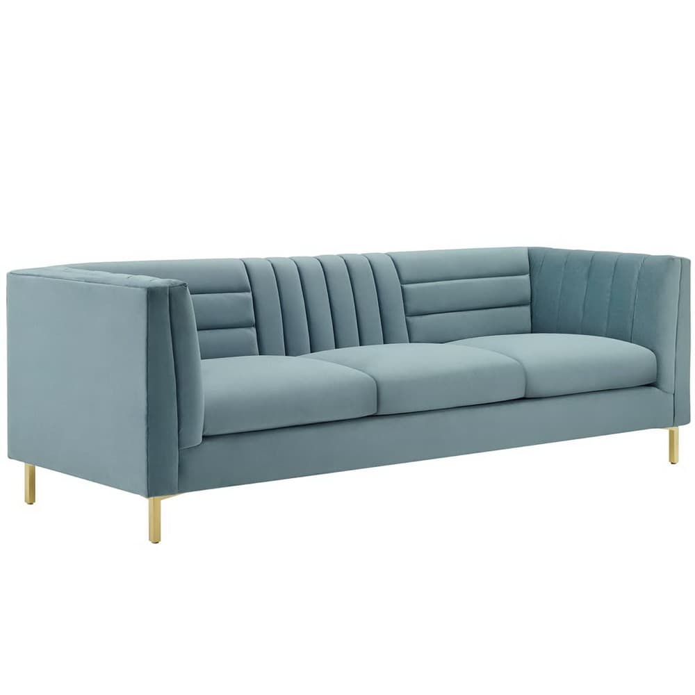 Ingenuity Channel Tufted Performance Velvet Sofa in Light Blue by Modway