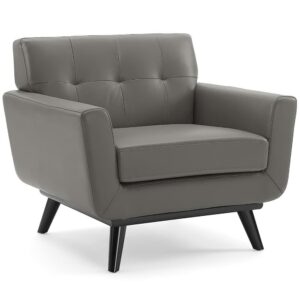Engage Top-Grain Leather Living Room Lounge Accent Armchair in Gray by Modway