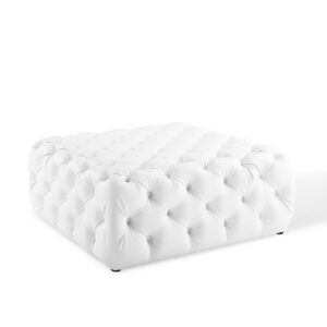 Amour Tufted Button Large Square Faux Leather Ottoman in White by Modway