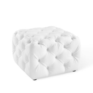 Amour Tufted Button Square Faux Leather Ottoman in White by Modway