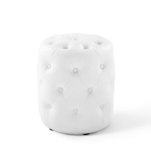 Amour Tufted Button Round Faux Leather Ottoman in White by Modway