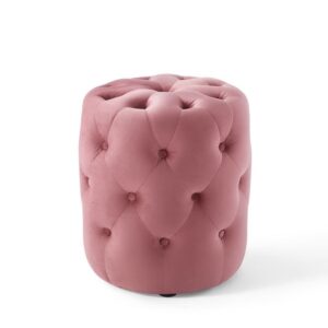 Amour Tufted Button Round Performance Velvet Ottoman in Dusty Rose by Modway