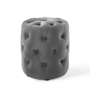 Amour Tufted Button Round Performance Velvet Ottoman in Gray by Modway