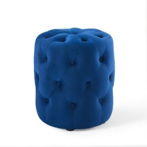 Amour Tufted Button Round Performance Velvet Ottoman in Navy by Modway