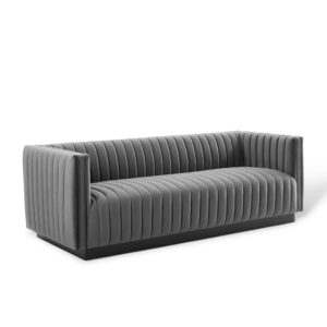 Conjure Channel Tufted Velvet Sofa in Gray by Modway